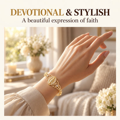 ⏳Time-Limited Special⏰Elegant Hollow Flower Virgin Mary Bracelet – Filigree Design, Gold Plated, Faith Inspired ✨