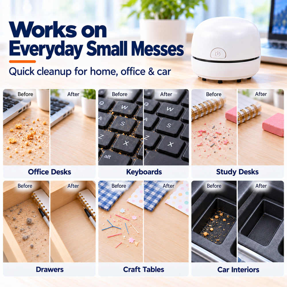 🎉50% OFF🎉✨ Portable Mini Desk Vacuum Cleaner | USB Rechargeable Compact Desktop Vacuum for Keyboard, Dust, Crumbs & Car Cleaning