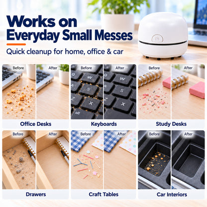🎉50% OFF🎉✨ Portable Mini Desk Vacuum Cleaner | USB Rechargeable Compact Desktop Vacuum for Keyboard, Dust, Crumbs & Car Cleaning
