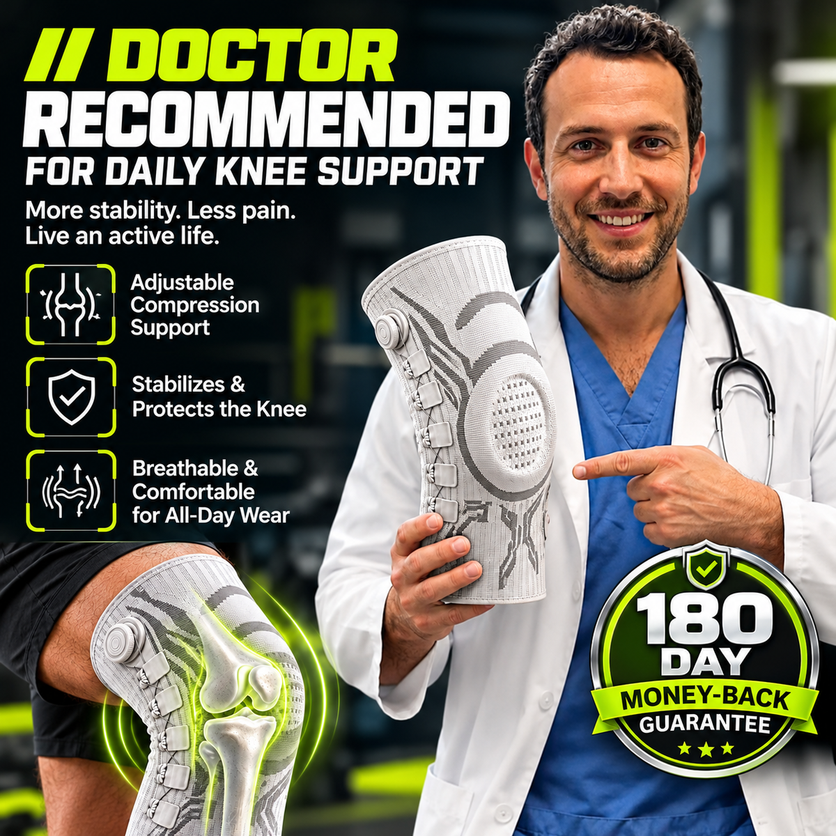 🏃Professional Adjustable Sports Knee Support Brace – Compression, Stability & Secure Fit for Active Movement