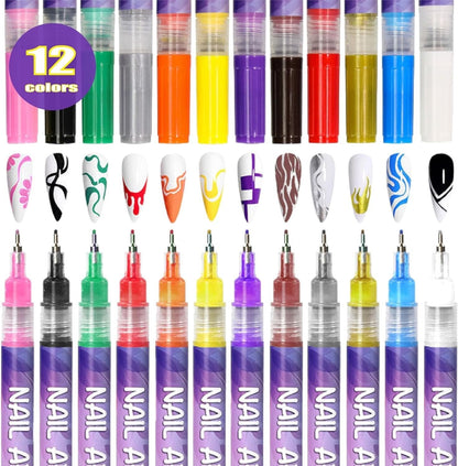 ⏳12 Colors Nail Art Pens Set🎨💅for DIY Nail Art Quick Drying Acrylic Painting and 3D Dot Embroidery mma acrylic nail - On Nails Quick Drying Dot Stitching Nail Art Pen for Home and Salon DIY, Nail Care Cutics Manicure Polish Cosmetic-Remifa®