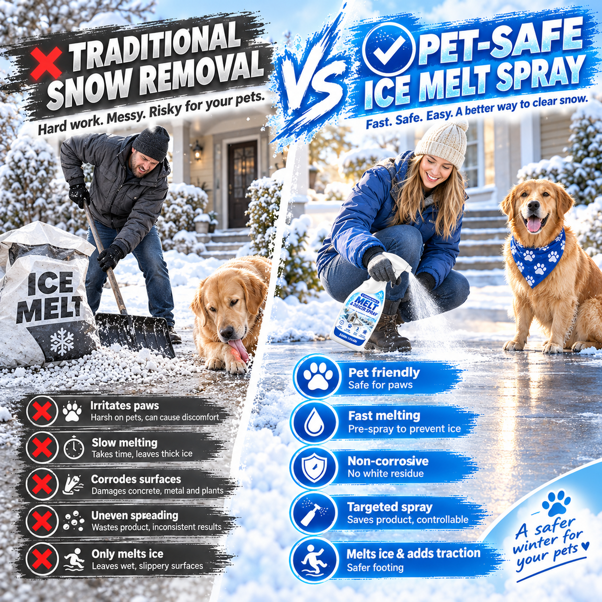 👑 Pet Friendly Salt-Free Ice Melting Spray, ❄️❄️Quick Spray-On De-Icer, Protects Paving & Garden From Salt Damage