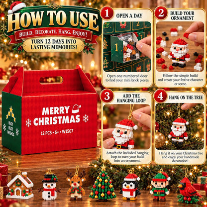 ⏳ Last day to save 49% – 🎄12-Day Mini Christmas Ornament Advent Calendar | 12 unique festive buildable designs with hanging loops—perfect for decorating Christmas trees, wreaths, and holiday displays 🧱