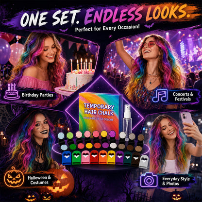 🔥 LIMITED-TIME OFFER –50% OFF! 🌈 12-Color Temporary Hair Chalk Set for Halloween, Parties & Festivals 🎃