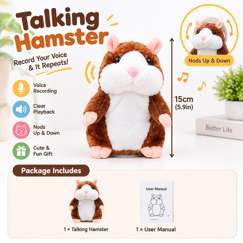 🐹 Talking Hamster Plush – repeats whatever you say, auto head-shaking, hilarious fun for kids & adults🎁