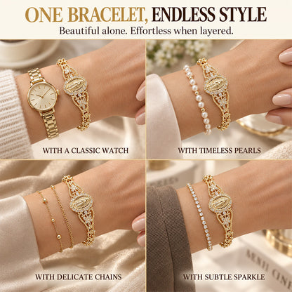 ⏳Time-Limited Special⏰Elegant Hollow Flower Virgin Mary Bracelet – Filigree Design, Gold Plated, Faith Inspired ✨