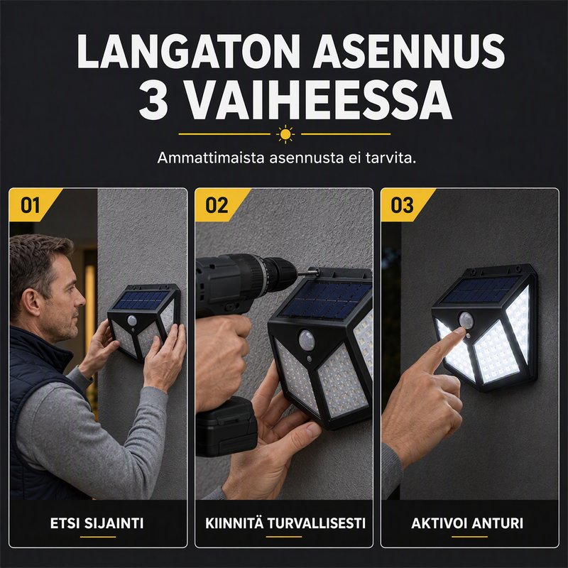 🌙💡 100 LED Solar-Powered Wall Light – 120° Motion Sensor, IP65 Waterproof Protection & Automatic Lighting for Gardens and Outdoor Spaces ☀️