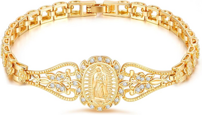 ⏳Time-Limited Special⏰Elegant Hollow Flower Virgin Mary Bracelet – Filigree Design, Gold Plated, Faith Inspired ✨