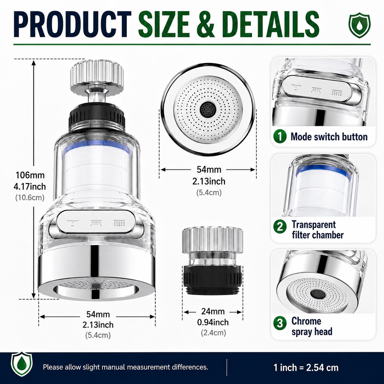 360° Rotating Faucet Aerator Filter, 6-Layer Filter with 3 Water Modes（ Includes 10 Replacement Filters ）