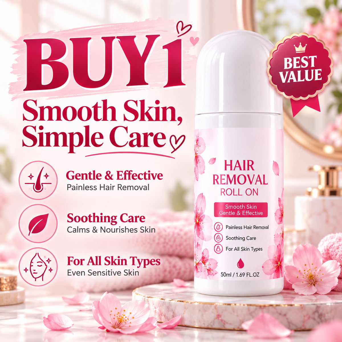 👑 LIMITED-TIME 50% OFF! | Gentle Smooth Roll-On Body Hair Removal—Smooth Legs, Bikini Line & Underarms in Minutes, No Razor Burn, No Wax, No Mess