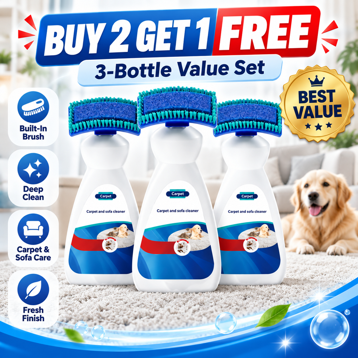 🎄 Pre-Christmas Deep Clean: LIMITED-TIME 50% OFF! |👑No-Wash Carpet & Sofa Cleaner with Brush