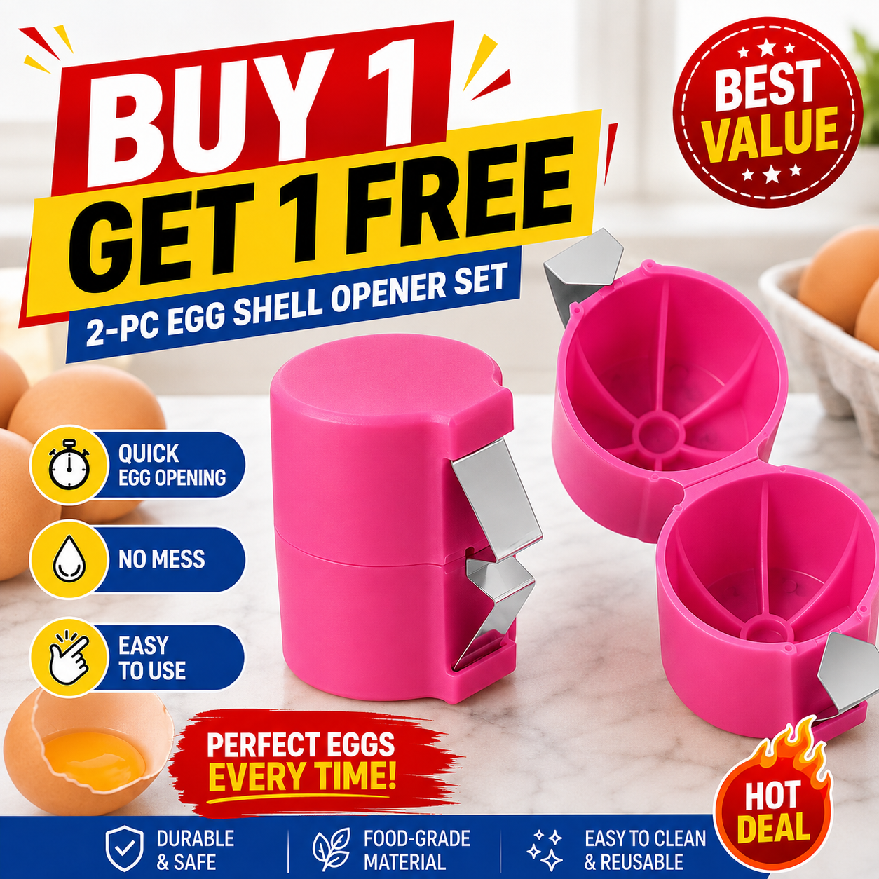 🔥🔥🔥Limited-time 😮‍💨 Buy 1 Get 1 Free ！！！🍳 Quick Egg Cracker Tool – Open Hundreds Of Eggs Faster & Cleaner 🔥