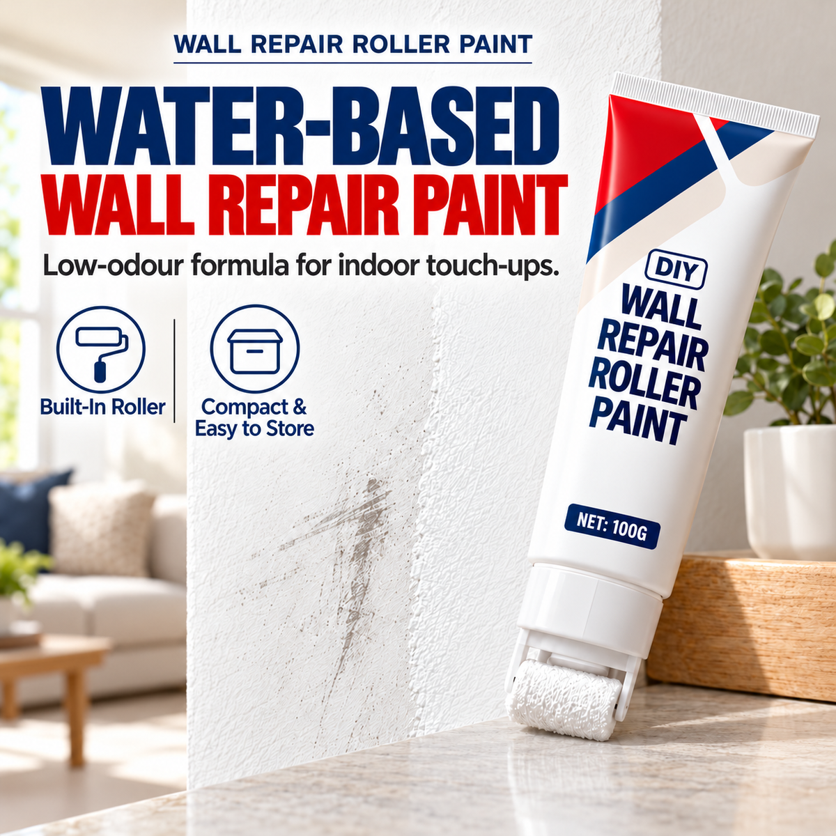 🔥 50% OFF Today Only! 🏠✨ Waterproof Wall Repair Paste with Built-In Roller – Quick & Easy Fixes for Cracks, Marks & Wall Imperfections💕