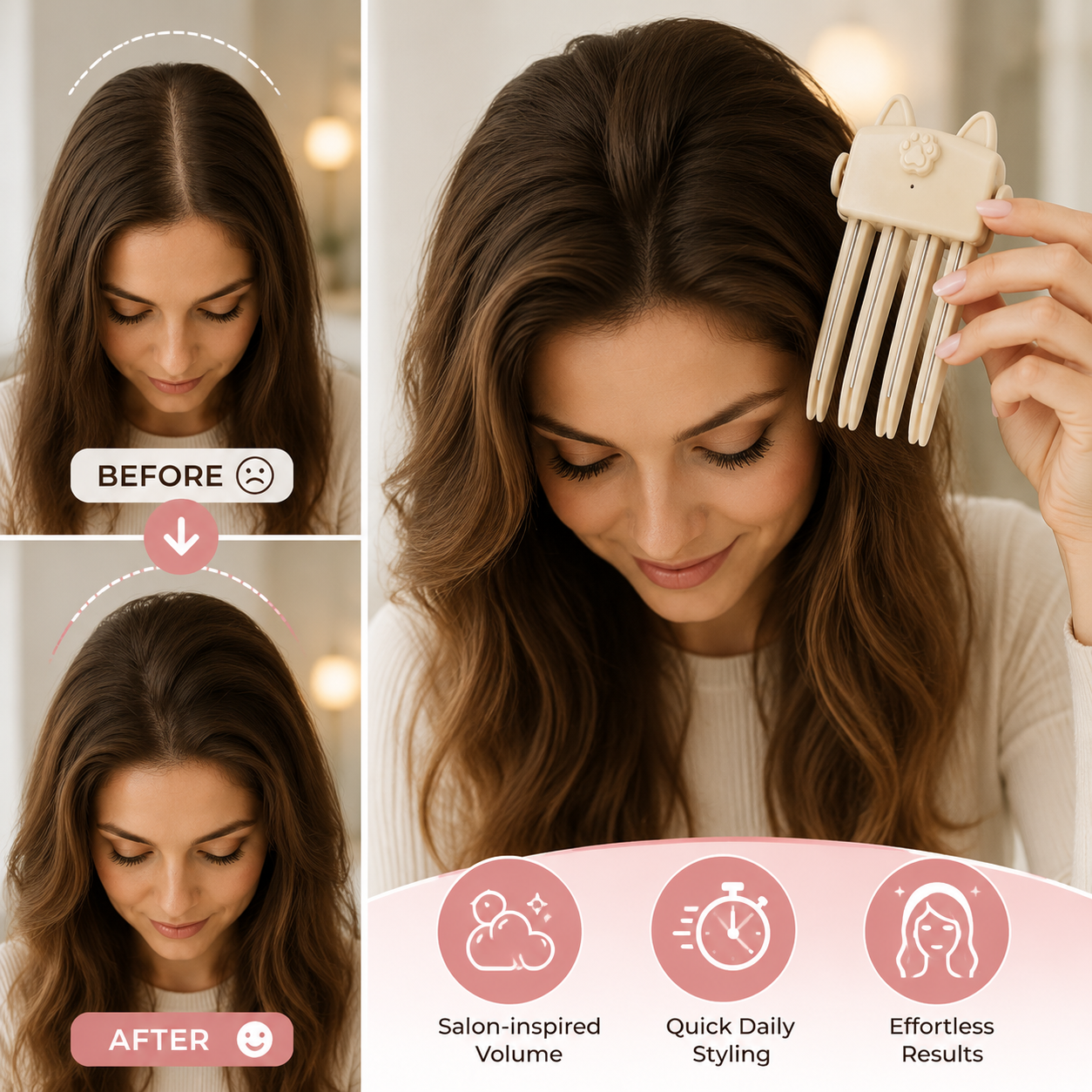 🎉48K+ Sold 💇 Wireless Heated Volumizing Root Lift Clip, Portable Travel Hair Styling Tool for Flat Fine Hair