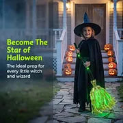 LED Glowing Motion-Activated Musical Raffia Witch Broom Decor, Indoor-Outdoor Halloween Party Ornament, Festive Holiday Home Supplies Gift