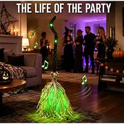 LED Glowing Motion-Activated Musical Raffia Witch Broom Decor, Indoor-Outdoor Halloween Party Ornament, Festive Holiday Home Supplies Gift
