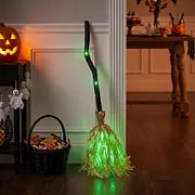 LED Glowing Motion-Activated Musical Raffia Witch Broom Decor, Indoor-Outdoor Halloween Party Ornament, Festive Holiday Home Supplies Gift