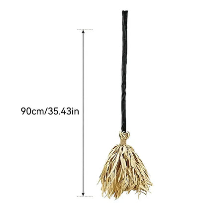 LED Glowing Motion-Activated Musical Raffia Witch Broom Decor, Indoor-Outdoor Halloween Party Ornament, Festive Holiday Home Supplies Gift