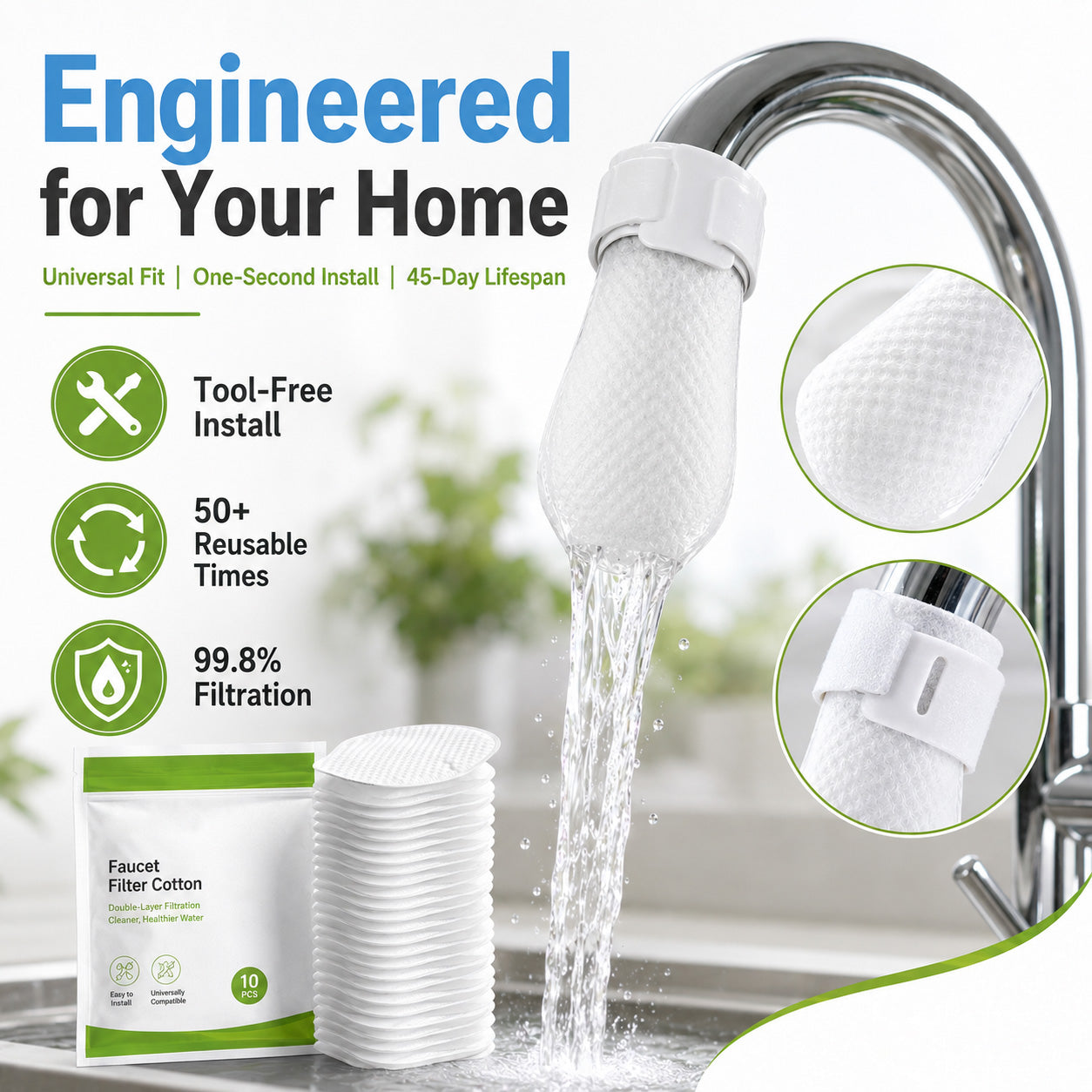 🎉HOT SALE✨Anti-Splash Kitchen Faucet Filter for Sediment & Rust Removal