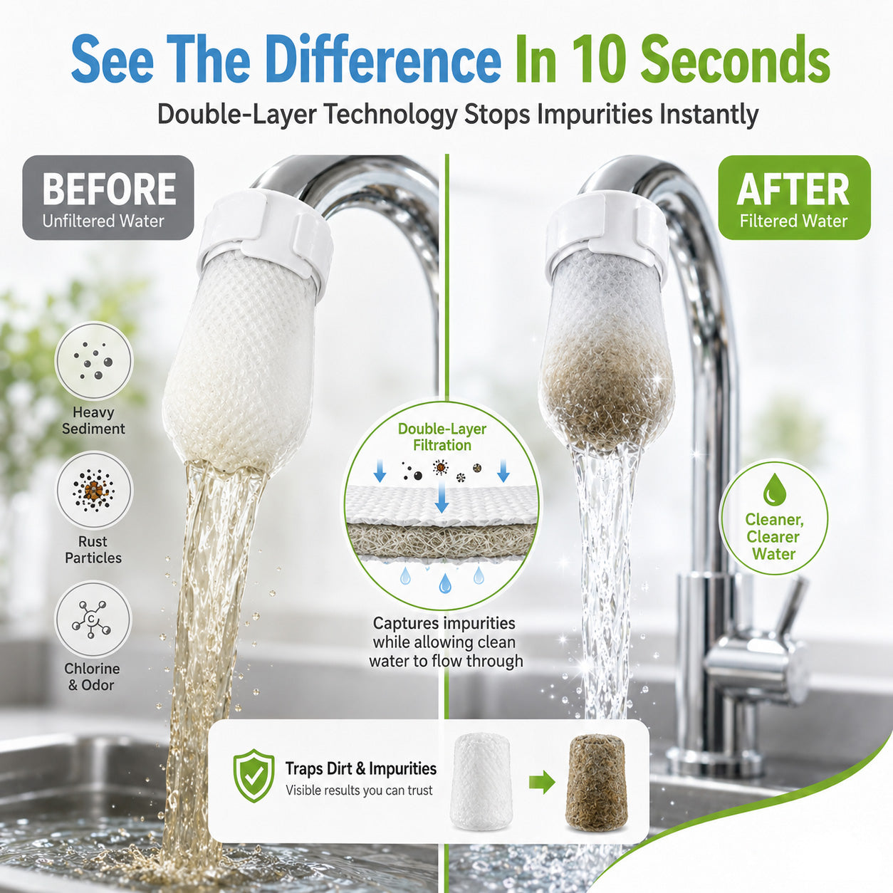 🎉HOT SALE✨Anti-Splash Kitchen Faucet Filter for Sediment & Rust Removal