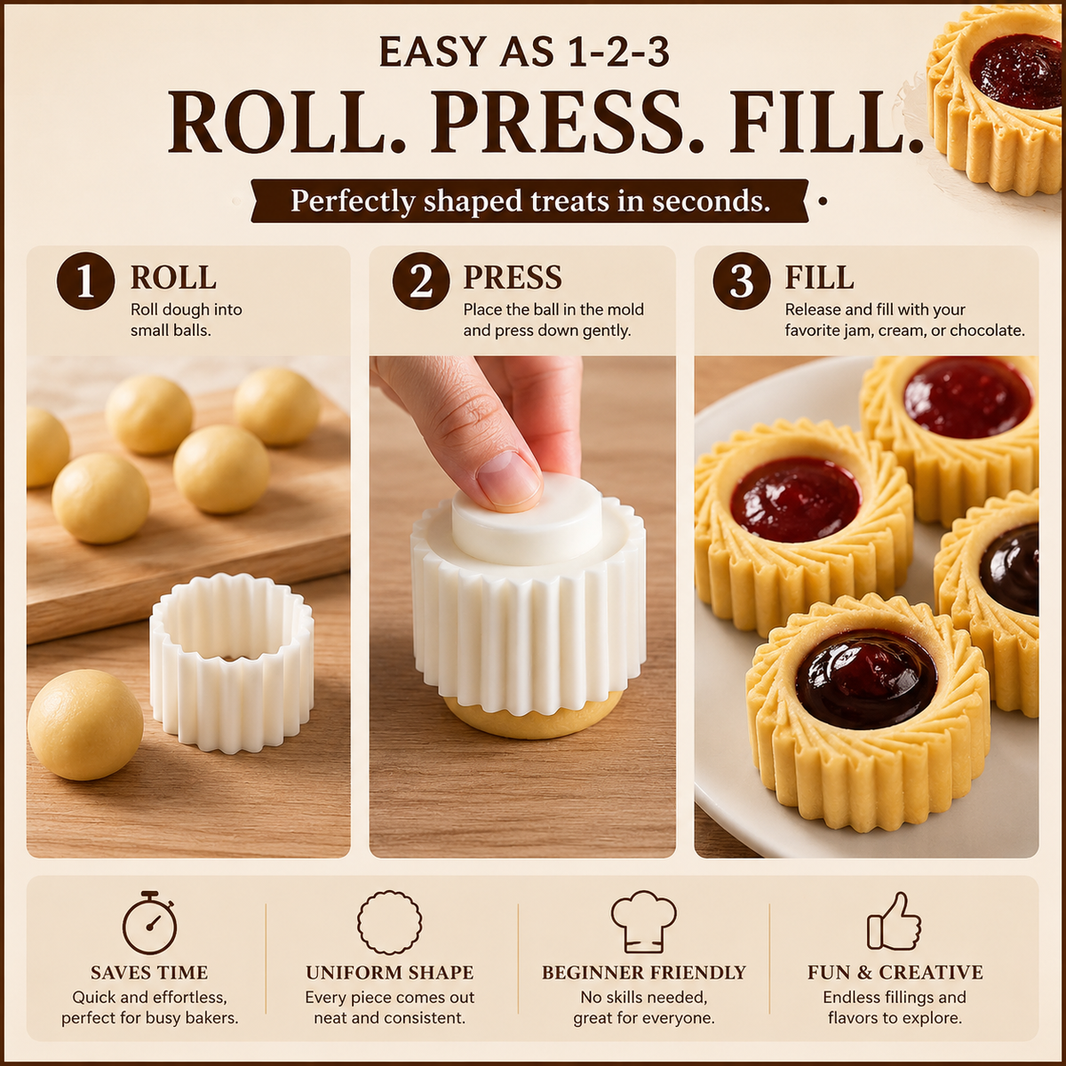🍪✨Grab Our Dual‑Ended Pastry Press Mold | Create Pro‑Level Cookies & Pastries With Zero Baking Skills, Kids‑Friendly for DIY Baking, Homemade Gift‑Making & Space‑Saving Stress‑Free Festive Snack Prep
