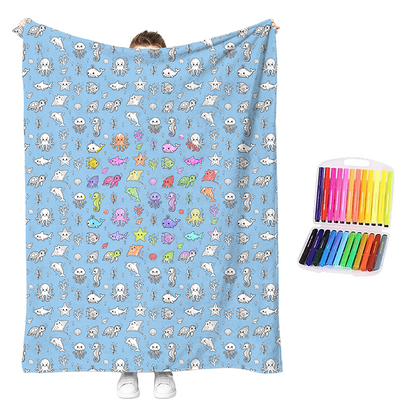 💥💰Best price guaranteed🔥LAST DAY SALE 50% OFF+Free Marker Pen Set!!🎨✨Creative Cozy Coloring Blanket Kit | Creative Arts & Crafts, Ultimate DIY Gift