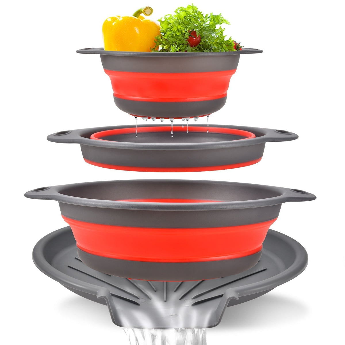🥗 3-Piece Collapsible Colander Set – Fold Flat, Save Space & Easily Drain Pasta, Fruits & Veggies