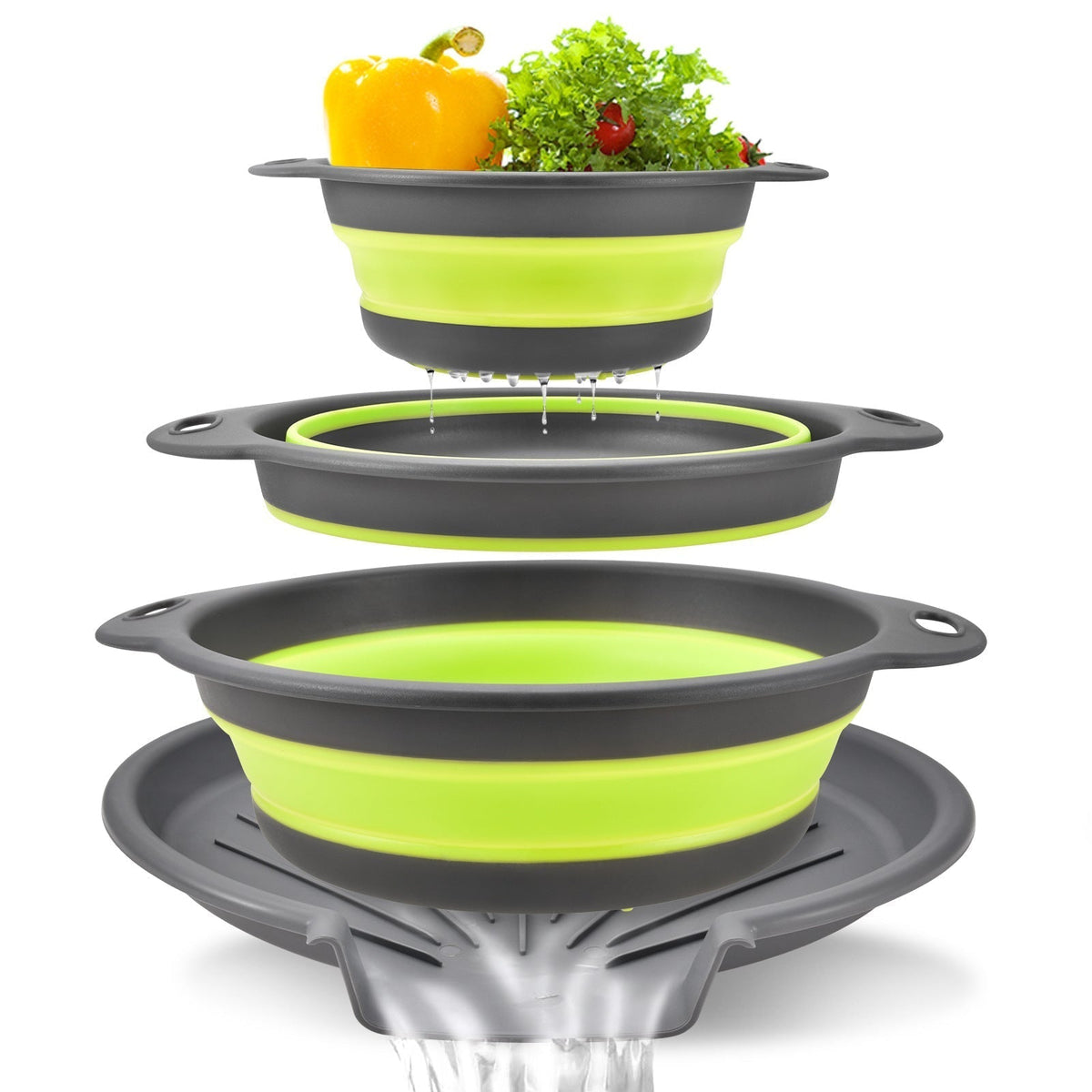 🥗 3-Piece Collapsible Colander Set – Fold Flat, Save Space & Easily Drain Pasta, Fruits & Veggies