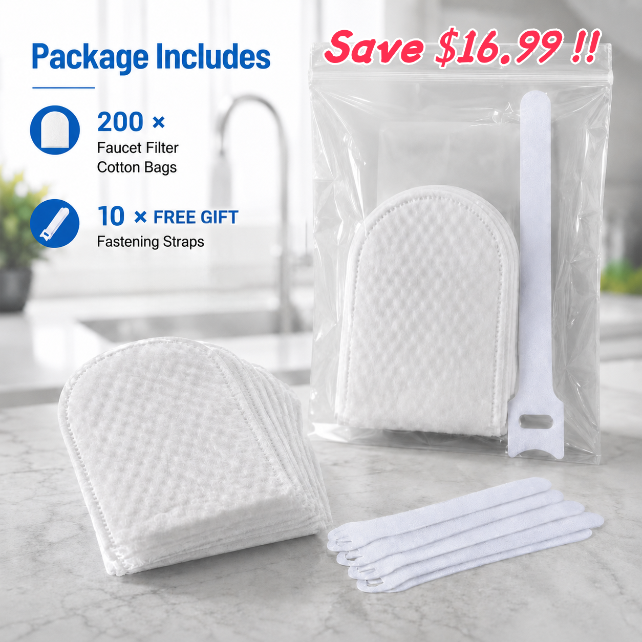 🔥LAST DAY 50% OFF💧Faucet Filter Cotton Bags - Universal, 100 PCS Splash-Proof Faucet Filter 🌟Set
