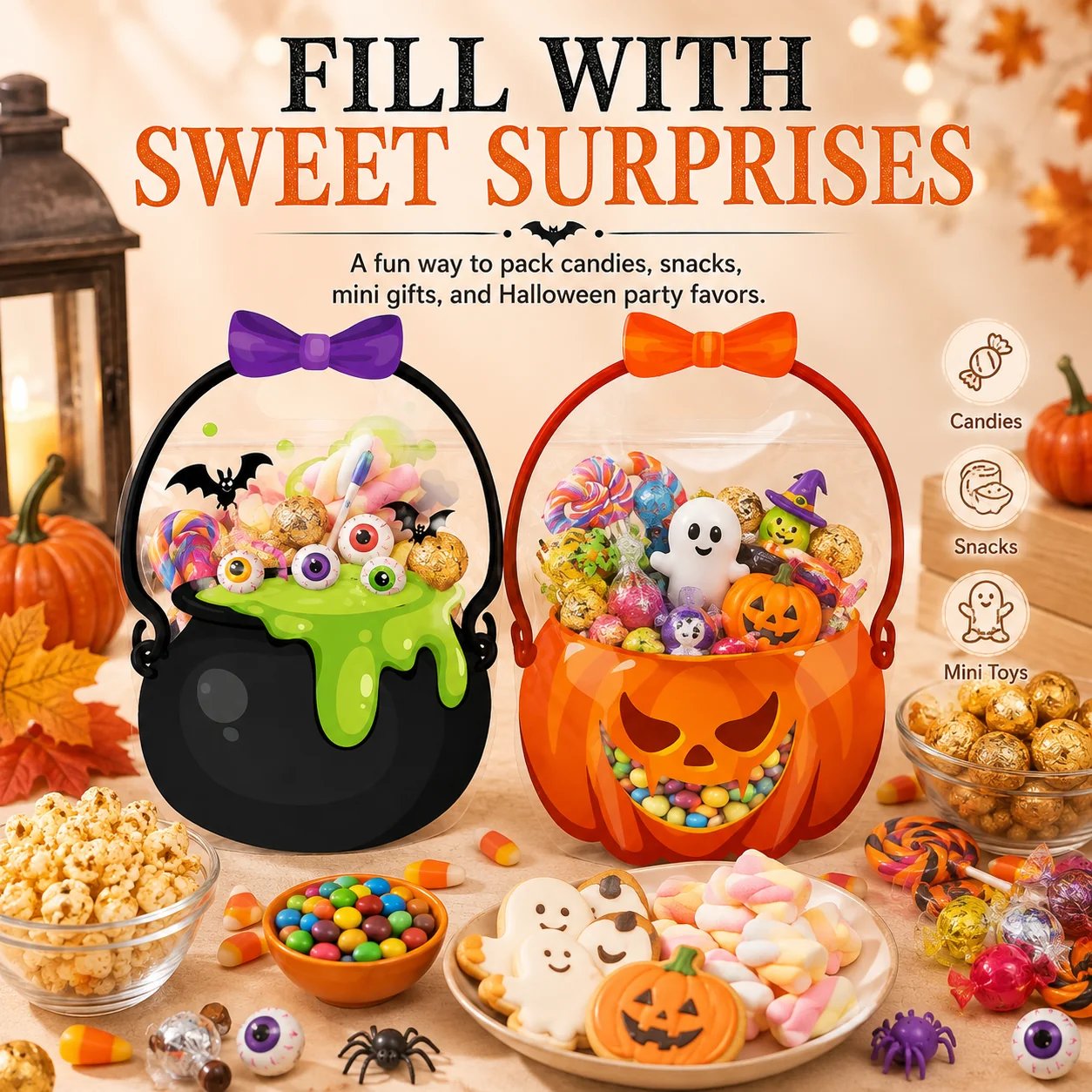 🎃 2026 Halloween Early Deal! 👻 40% OFF🎉Halloween Goodie Bags 🧡 Pumpkin & Cauldron Treat Bags for Trick-or-Treating, Parties & Spooky Fun 🍬 — Devareon®