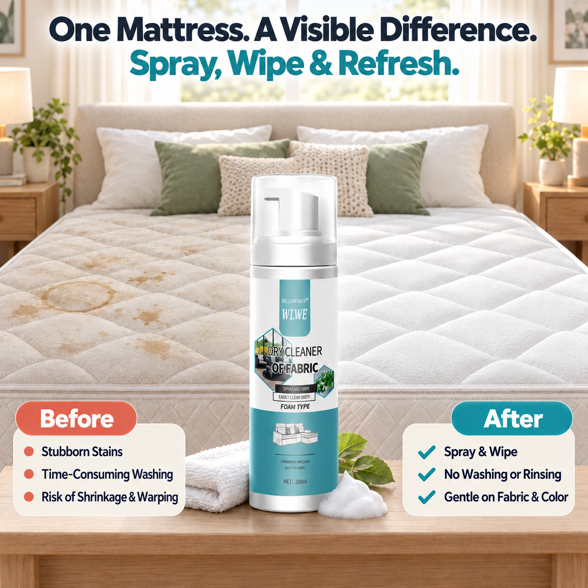 🫧🫧 No Washing, No Soaking – Powerful Foam Fabric Stain Cleaner