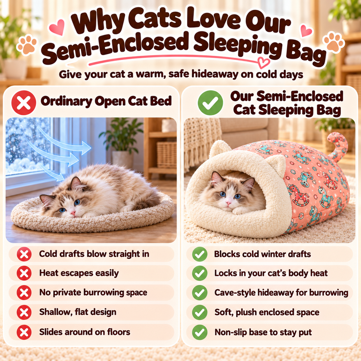 🐾🔥 Best Seller! Semi-Enclosed Warm Pet Sleeping Bag Bed – Windproof Plush Cozy Nest for Cats & Small Dogs, Perfect for Winter Naps ❄️