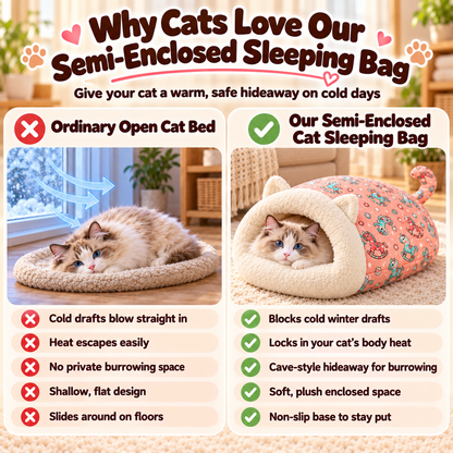 🐾🔥 Best Seller! Semi-Enclosed Warm Pet Sleeping Bag Bed – Windproof Plush Cozy Nest for Cats & Small Dogs, Perfect for Winter Naps ❄️