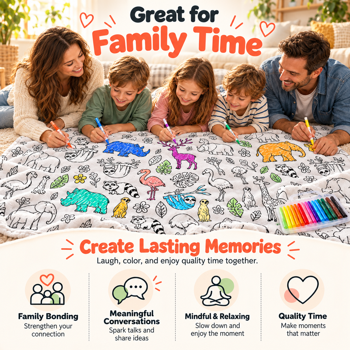 🔥LAST DAY SALE 50% OFF!!🎨✨ | Creative Coloring Blanket  + FREE 15-Color Fabric Marker Set, Perfect for Kids, Family Fun & Creative Gifting!