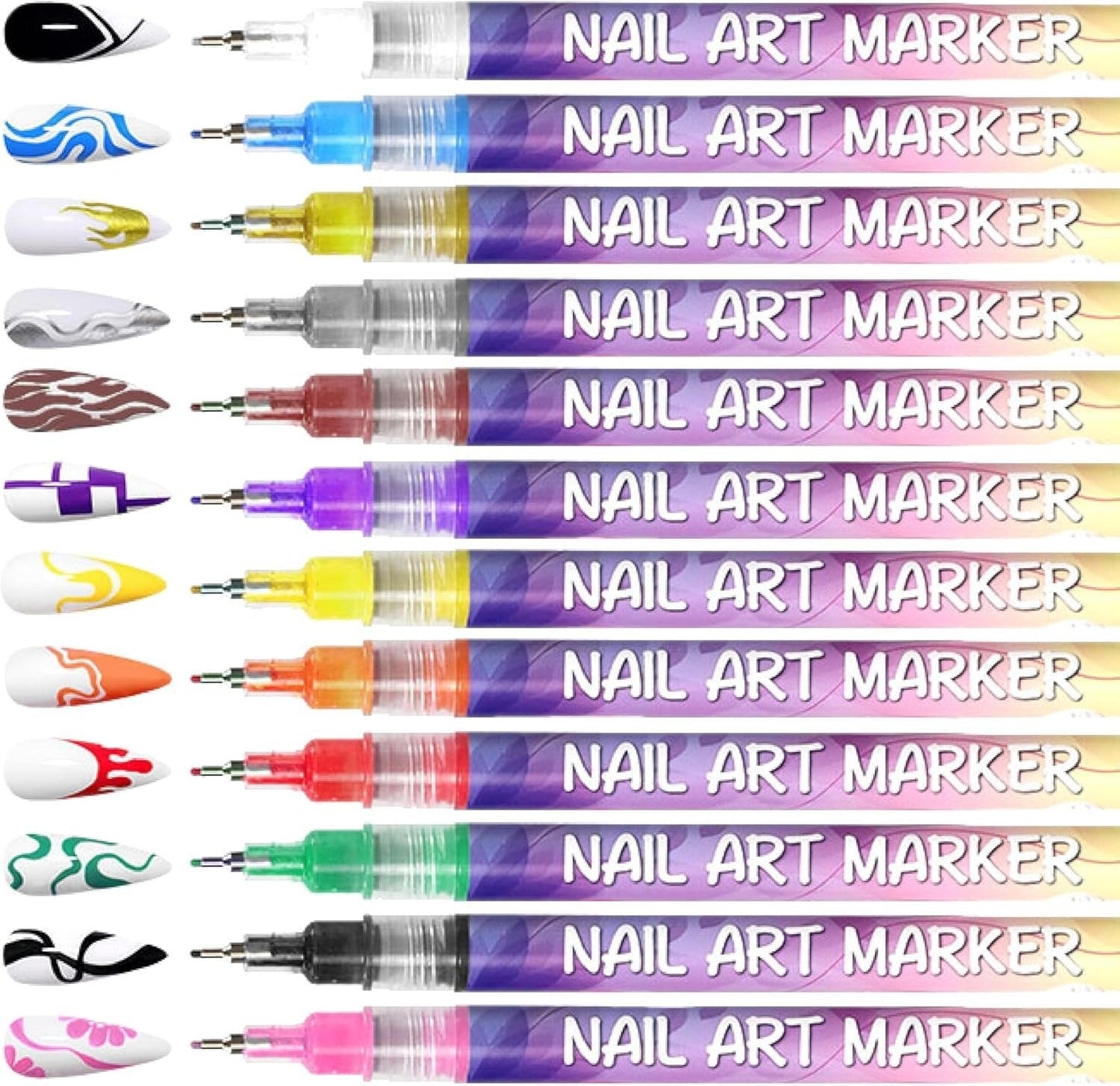 ⏳12 Colors Nail Art Pens Set🎨💅for DIY Nail Art Quick Drying Acrylic Painting and 3D Dot Embroidery mma acrylic nail - On Nails Quick Drying Dot Stitching Nail Art Pen for Home and Salon DIY, Nail Care Cutics Manicure Polish Cosmetic-Remifa®