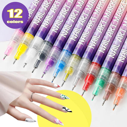⏳12 Colors Nail Art Pens Set🎨💅for DIY Nail Art Quick Drying Acrylic Painting and 3D Dot Embroidery mma acrylic nail - On Nails Quick Drying Dot Stitching Nail Art Pen for Home and Salon DIY, Nail Care Cutics Manicure Polish Cosmetic-Remifa®
