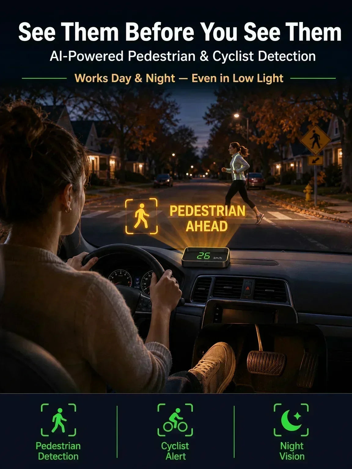 🚗50% OFF | Car GPS HUD Head-Up Display, Digital MPH Speedometer, Red Light Camera Alert & Traffic Light Countdown, Driver Safety Device to Avoid Driving Fines