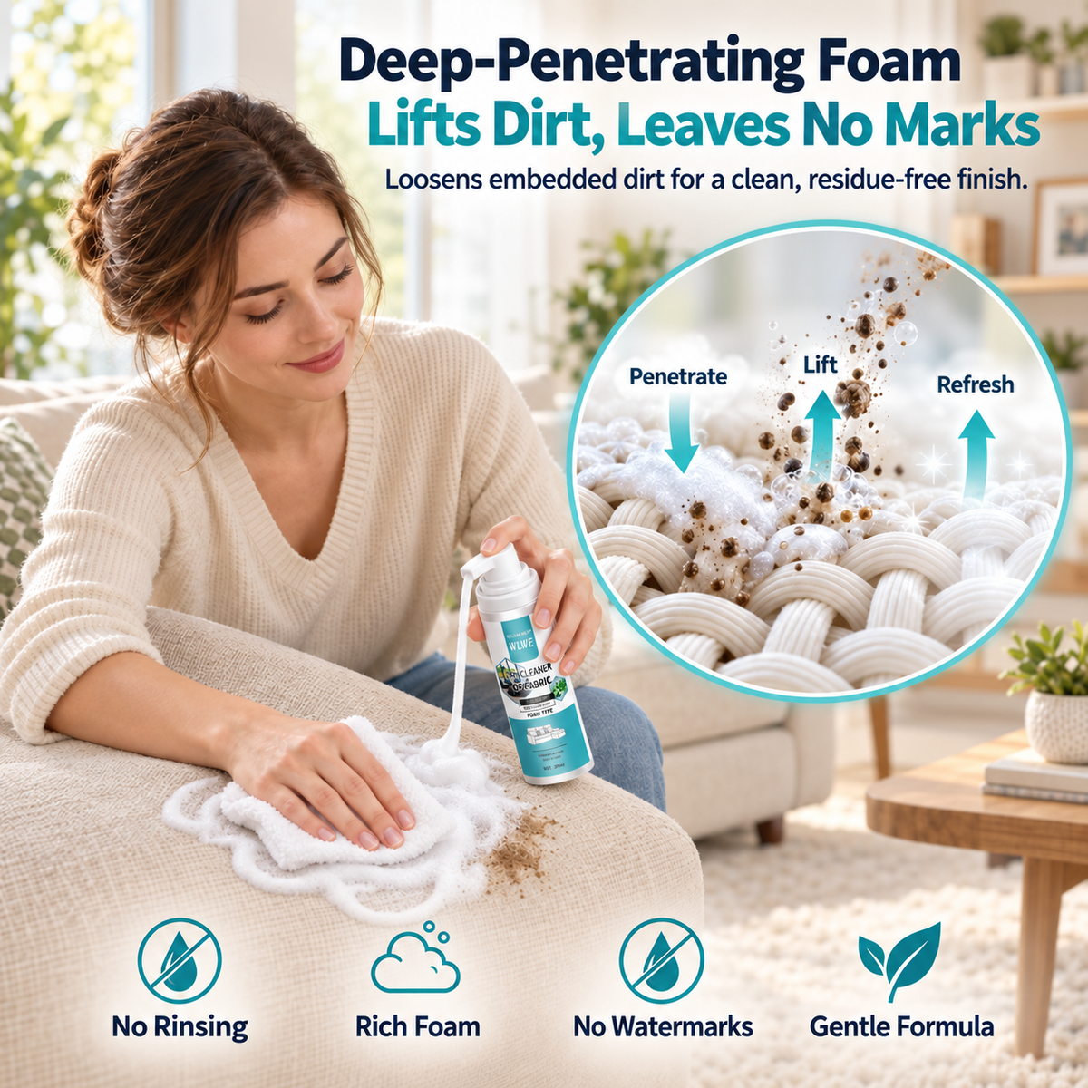 🫧🫧 No Washing, No Soaking – Powerful Foam Fabric Stain Cleaner