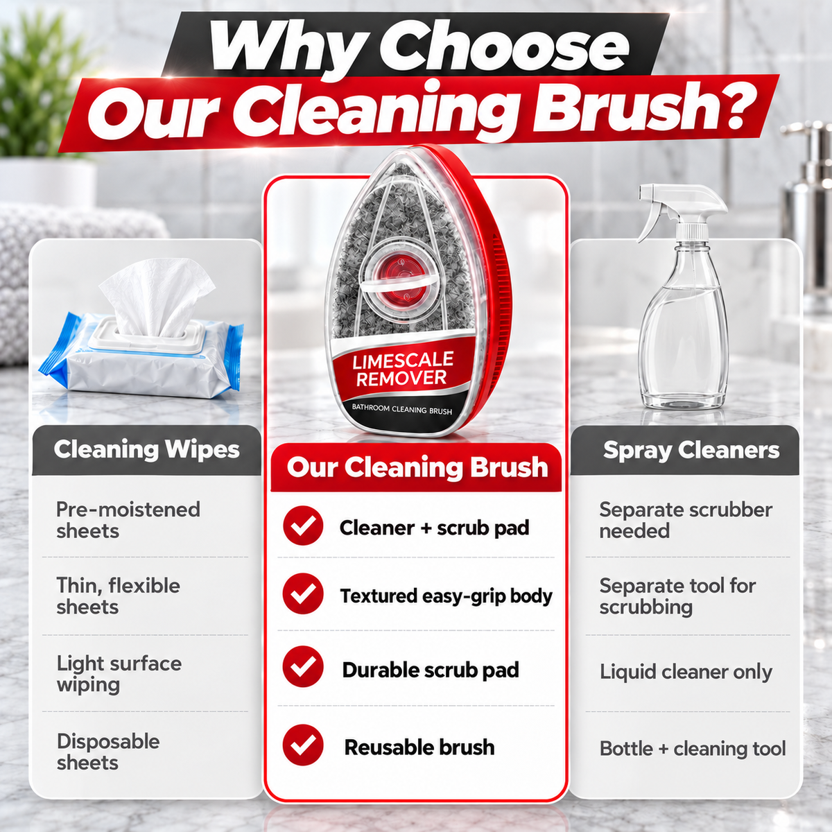 🛁 Buy 2 Get 1 Free 🏆🏆Bathroom Cleaning Brush – Built-In Cleaner Dispenser | Effortless Soap Scum & Limescale Removal for Shower Glass, Tiles & Sinks ✨