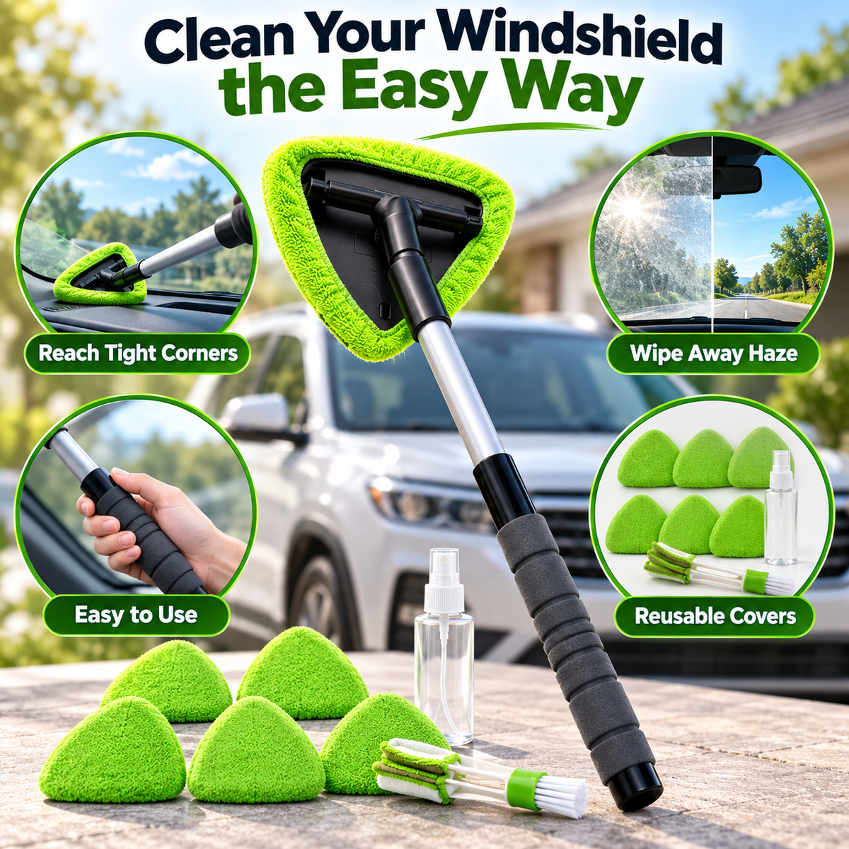 🚗 50% OFF🧼 9PCS Car Window Cleaner Kit✨ Extendable Handle & Windshield Cleaning Tool