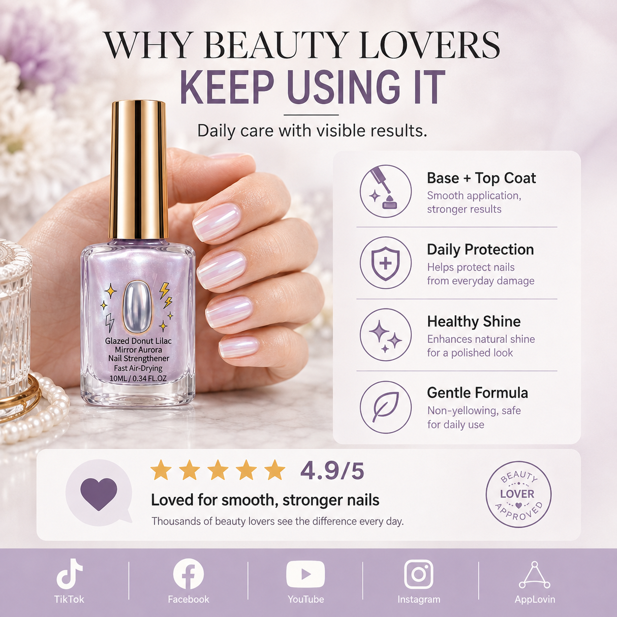 💅 50% OFF !! ⏰ Lilac Glossy Nail Strengthener – Strengthen Weak Nails & Restore Natural Shine