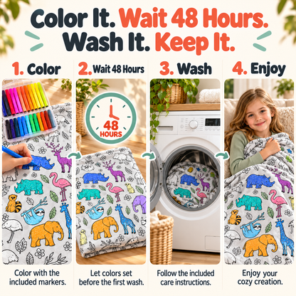 🔥LAST DAY SALE 50% OFF!!🎨✨ | Creative Coloring Blanket  + FREE 15-Color Fabric Marker Set, Perfect for Kids, Family Fun & Creative Gifting!