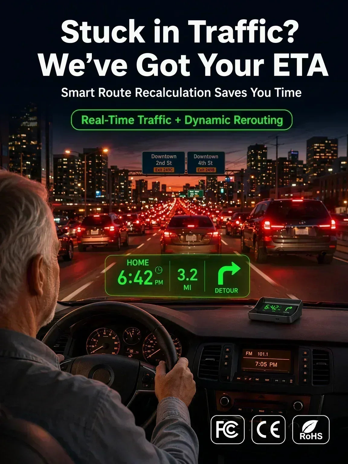 🚗50% OFF | Car GPS HUD Head-Up Display, Digital MPH Speedometer, Red Light Camera Alert & Traffic Light Countdown, Driver Safety Device to Avoid Driving Fines
