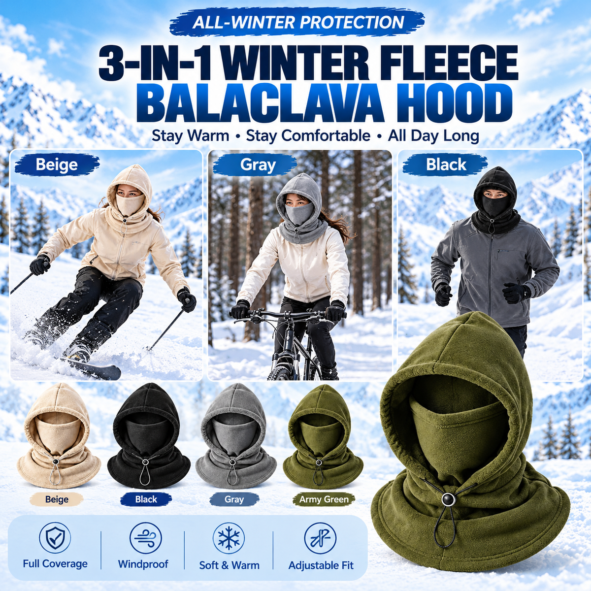 50% OFF | ❄️🔥Winter Essential Balaclava Hood 🧣– 3-in-1 Warm Face & Neck Coverage for Everyday Outings | Affordable Cold-Weather Must-Have