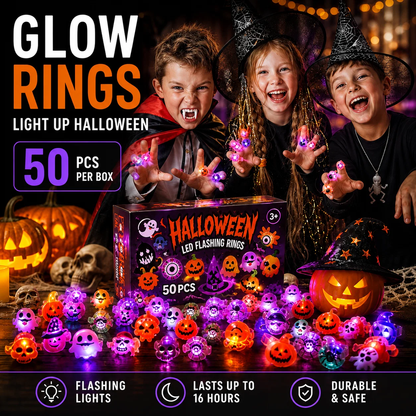 👻 Light Up Halloween Night! 🎃 40% OFF LED Halloween Glowing Rings ✨ 50 PCS Spooky Light-Up Rings for Trick-or-Treat, Parties & Goodie Bags — Devareon®