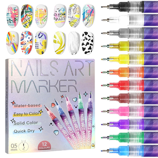 ⏳12 Colors Nail Art Pens Set🎨💅for DIY Nail Art Quick Drying Acrylic Painting and 3D Dot Embroidery mma acrylic nail - On Nails Quick Drying Dot Stitching Nail Art Pen for Home and Salon DIY, Nail Care Cutics Manicure Polish Cosmetic-Remifa®