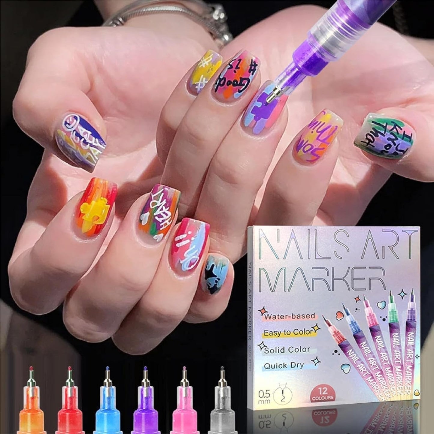 ⏳12 Colors Nail Art Pens Set🎨💅for DIY Nail Art Quick Drying Acrylic Painting and 3D Dot Embroidery mma acrylic nail - On Nails Quick Drying Dot Stitching Nail Art Pen for Home and Salon DIY, Nail Care Cutics Manicure Polish Cosmetic-Remifa®