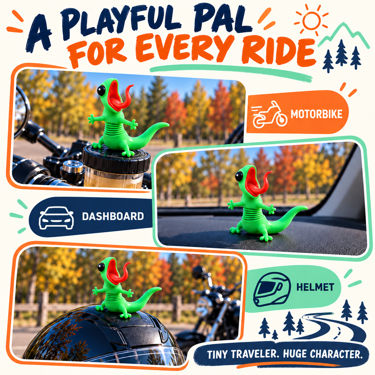 🦎🏍️ BUY 1 GET 1 FREE | Roadside Lizard Buddy – Car & Motorcycle Decor + FREE Strong No-Trace Adhesive