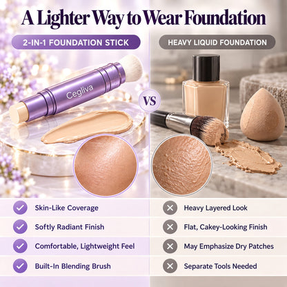 🔥 HOT SALE | ✨ 2-in-1 Color-Changing Foundation Stick 💜 Built-in Brush 💧 Hydrating Lightweight Coverage for All Skin Tones