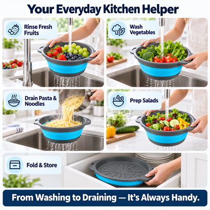 🥗 3-Piece Collapsible Colander Set – Fold Flat, Save Space & Easily Drain Pasta, Fruits & Veggies